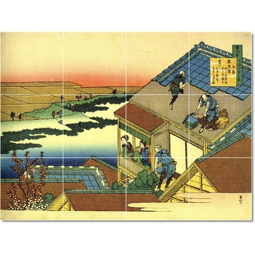 Ceramic Tile Mural-Katsushika Hokusai Ukiyo-E Painting 19. 17" w x 12.75" h using (12) 4.25 x 4.25 ceramic tiles