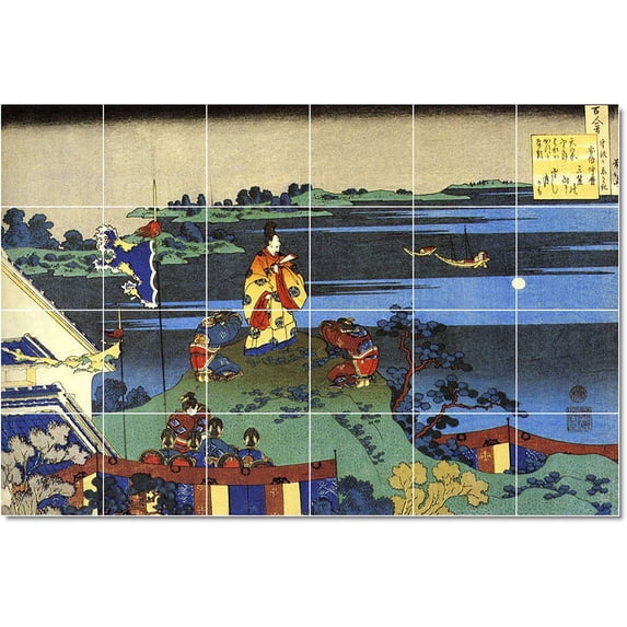Ceramic Tile Mural-Katsushika Hokusai Ukiyo-E Tile Mural Commercial Art. 25.5" w x 17" h using (24) 4.25 x 4.25 ceramic tiles