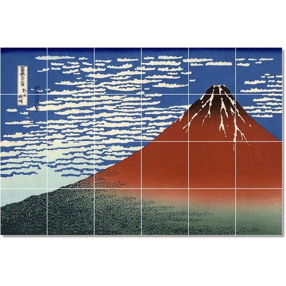 Ceramic Tile Mural-Katsushika Hokusai Ukiyo-E Tile Mural Commercial Construction Design Idea. 25.5" w x 17" h using (24) 4.25 x 4.25 ceramic tiles