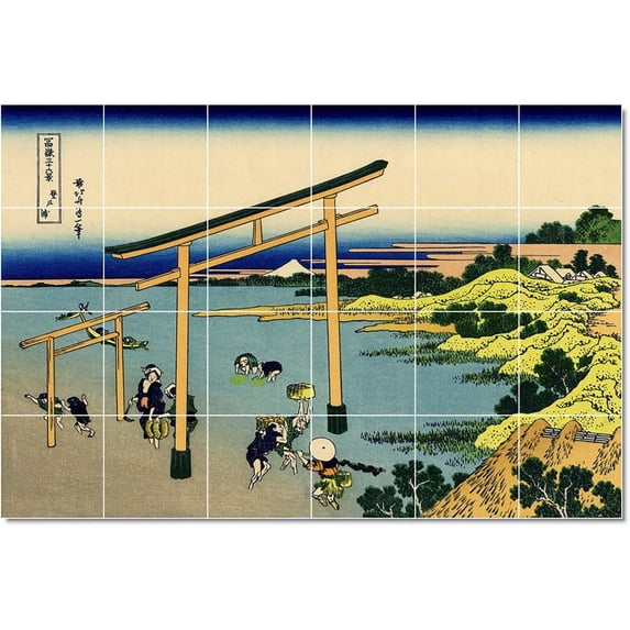 Ceramic Tile Mural-Katsushika Hokusai Ukiyo-E Tile Mural Commercial Remodel Ideas. 25.5" w x 17" h using (24) 4.25 x 4.25 ceramic tiles