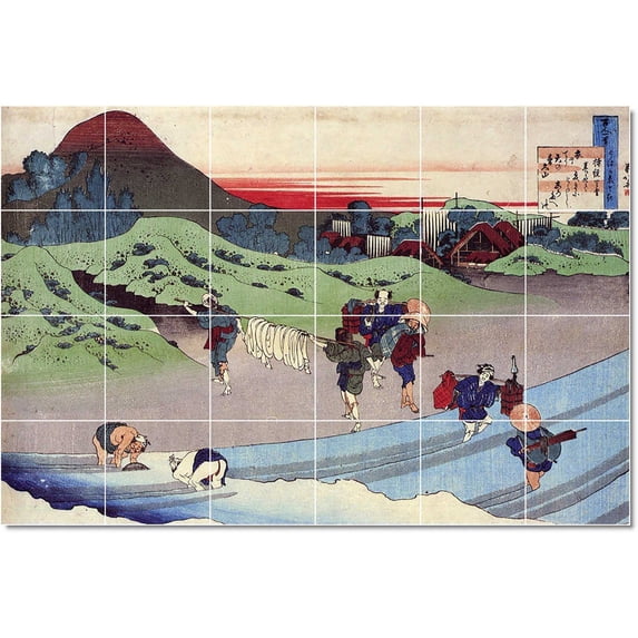 Ceramic Tile Mural-Katsushika Hokusai Ukiyo-E Tile Mural Commercial Renovations Idea. 25.5" w x 17" h using (24) 4.25 x 4.25 ceramic tiles