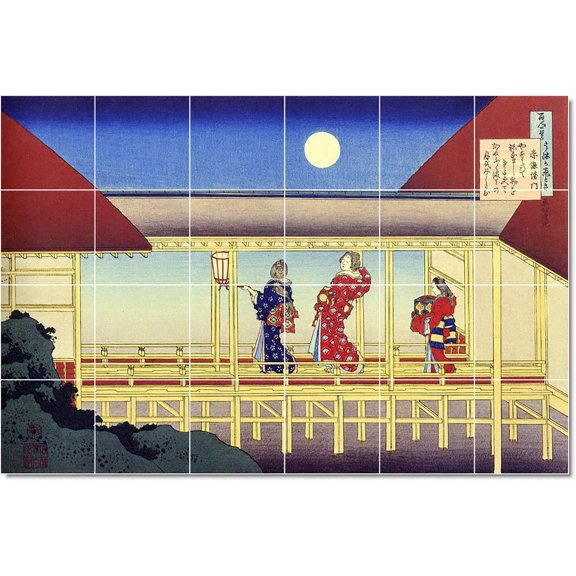 Ceramic Tile Mural-Katsushika Hokusai Ukiyo-E Tile Mural Contemporary Interior Renovation. 36" w x 24" h using (24) 6 x 6 ceramic tiles