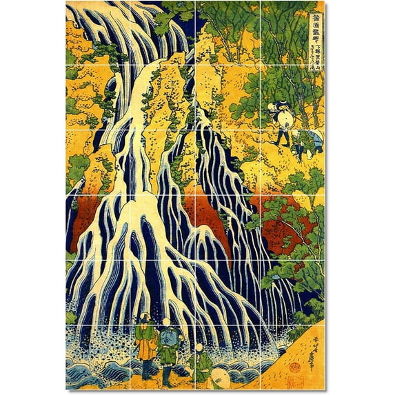 Ceramic Tile Mural-Katsushika Hokusai Ukiyo-E Tile Mural Home Construction Idea. 17" w x 25.5" h using (24) 4.25 x 4.25 ceramic tiles