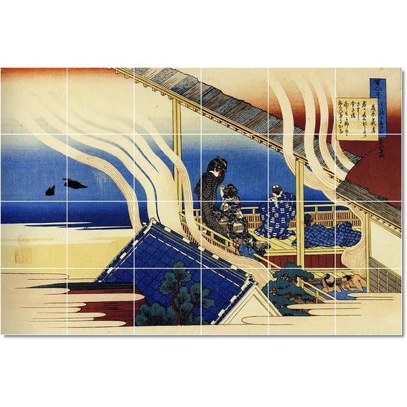 Ceramic Tile Mural-Katsushika Hokusai Ukiyo-E Tile Mural House Construction Ideas. 48" w x 32" h using (24) 8 x 8 ceramic tiles