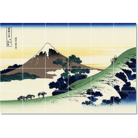 Ceramic Tile Mural-Katsushika Hokusai Ukiyo-E Tile Mural Interior Construction. 25.5" w x 17" h using (24) 4.25 x 4.25 ceramic tiles