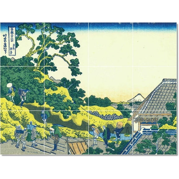 Ceramic Tile Mural-Katsushika Hokusai Ukiyo-E Tile Mural Modern Art 17" w x 12.75" h using (12) 4.25 x 4.25 ceramic tiles