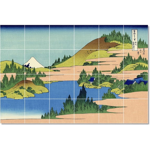 Ceramic Tile Mural-Katsushika Hokusai Ukiyo-E Tile Mural Modern Construction. 48" w x 32" h using (24) 8 x 8 ceramic tiles