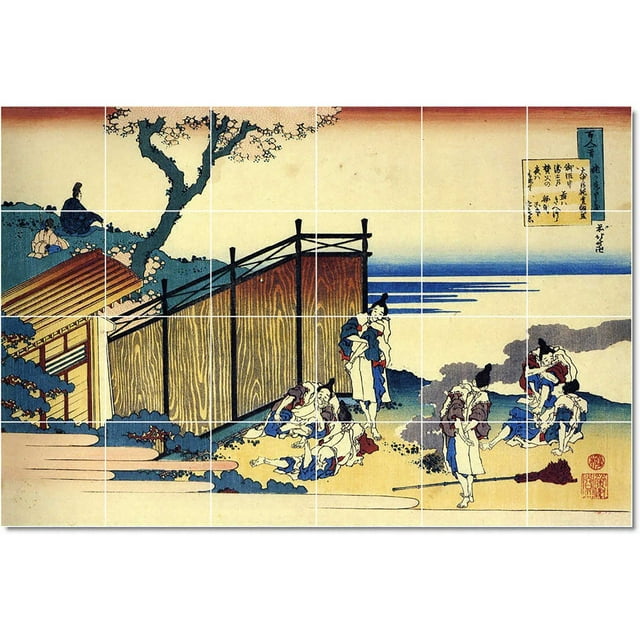 Ceramic Tile Mural-Katsushika Hokusai Ukiyo-E Tile Mural Residential Construction. 36" w x 24" h using (24) 6 x 6 ceramic tiles
