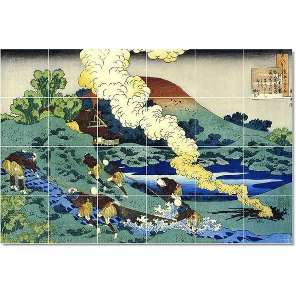 Ceramic Tile Mural-Katsushika Hokusai Ukiyo-E Tile Mural Residential Remodeling Ideas. 25.5" w x 17" h using (24) 4.25 x 4.25 ceramic tiles