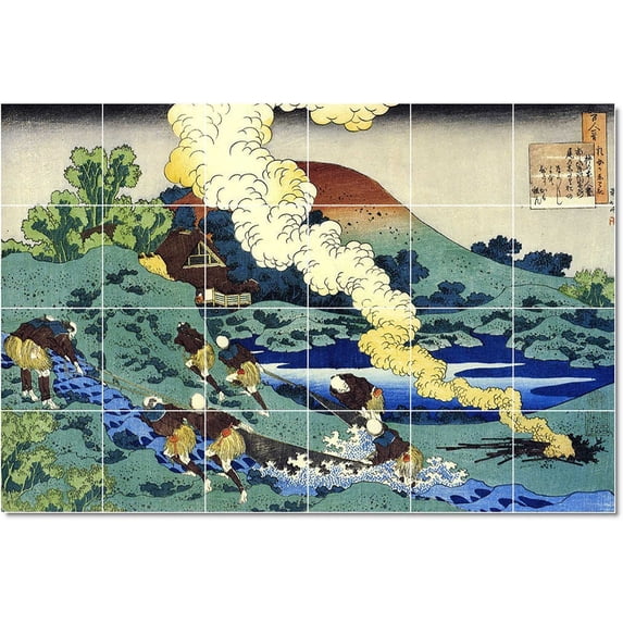 Ceramic Tile Mural-Katsushika Hokusai Ukiyo-E Tile Mural Residential Remodeling Ideas. 36" w x 24" h using (24) 6 x 6 ceramic tiles