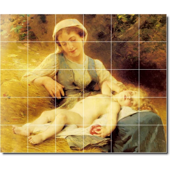 Ceramic Tile Mural-Leon Perrault Mother Child Painting 26. 25.5" w x 21.25" h using (30) 4.25 x 4.25 ceramic tiles
