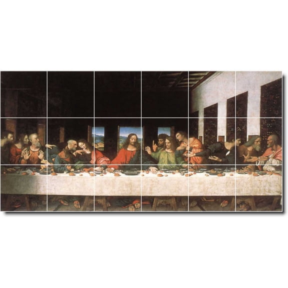 Ceramic Tile Mural-Leonardo Da Vinci Religious Floor Tile Mural 6. 72" w x 36" h using (18) 12 x 12 ceramic tiles