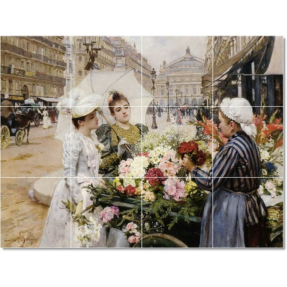 Ceramic Tile Mural-Louis Marie Schryver Flowers Painting 236. 24" w x 18" h using (12) 6 x 6 ceramic tiles