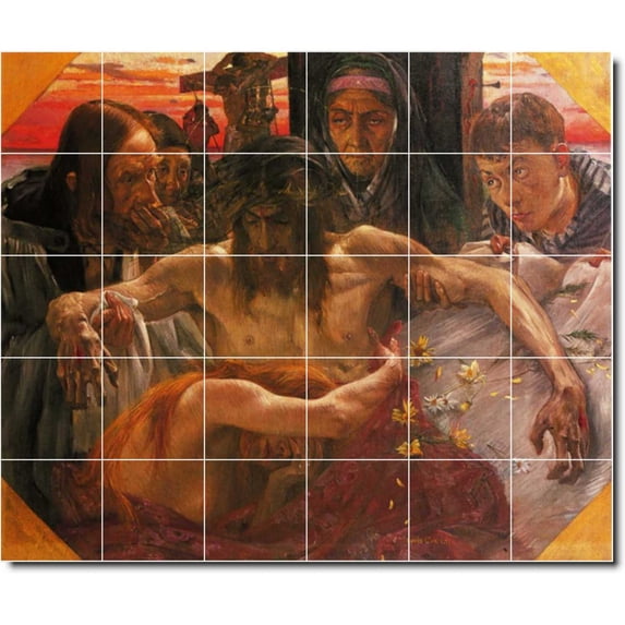 Ceramic Tile Mural-Lovis Corinth Historical Shower Tile Mural 22. 25.5" w x 21.25" h using (30) 4.25 x 4.25 ceramic tiles