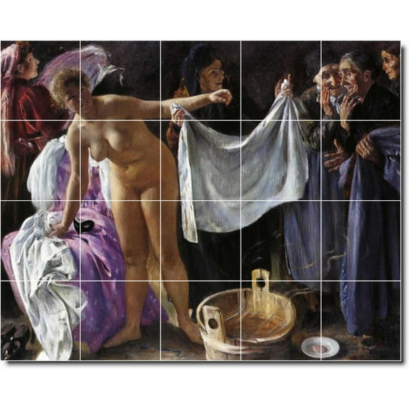Ceramic Tile Mural-Lovis Corinth Nudes Floor Tile Mural 15. 21.25" w x 17" h using (20) 4.25 x 4.25 ceramic tiles