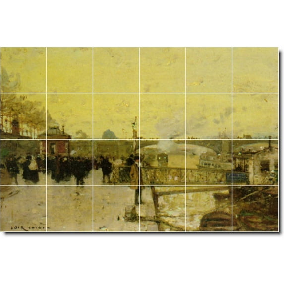 Ceramic Tile Mural-Luigi Loir City Bathroom Tile Mural 28. 36" w x 24" h using (24) 6 x 6 ceramic tiles