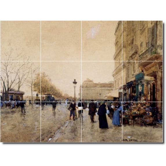 Ceramic Tile Mural-Luigi Loir City Floor Tile Mural 1. 32" w x 24" h using (12) 8 x 8 ceramic tiles