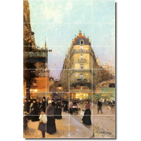 Ceramic Tile Mural-Luigi Loir City Wall Tile Mural 4. 32" w x 48" h using (24) 8 x 8 ceramic tiles