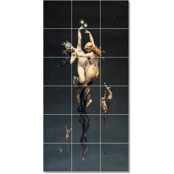 Ceramic Tile Mural-Luis Riccardo Falero Mythology Tile Mural Contemporary Remodeling. 18" w x 36" h using (18) 6 x 6 ceramic tiles