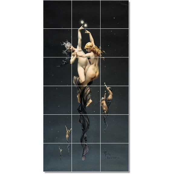 Ceramic Tile Mural-Luis Riccardo Falero Mythology Tile Mural Contemporary Remodeling. 18" w x 36" h using (18) 6 x 6 ceramic tiles