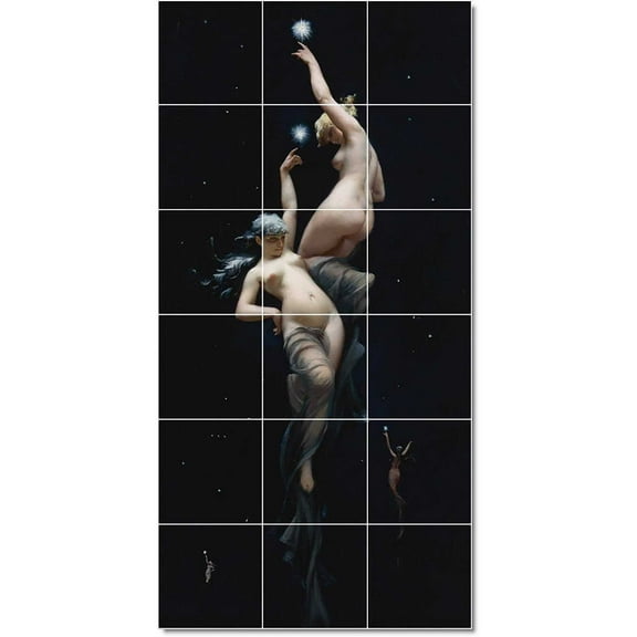 Ceramic Tile Mural-Luis Riccardo Falero Mythology Tile Mural Floor Design Decor. 12.75" w x 25.5" h using (18) 4.25 x 4.25 ceramic tiles