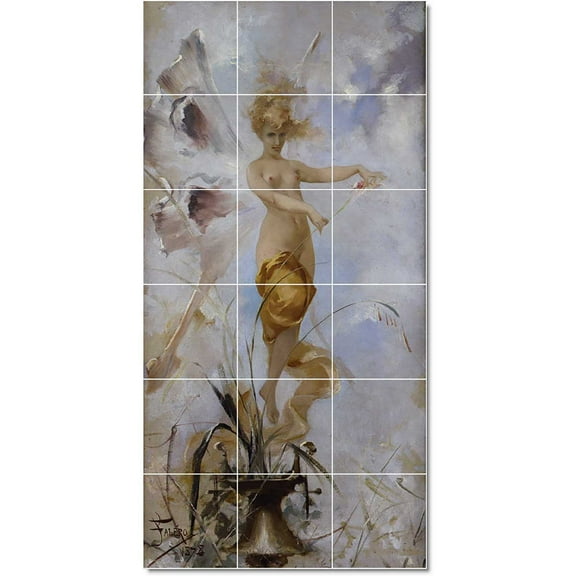 Ceramic Tile Mural-Luis Riccardo Falero Mythology Tile Mural Modern. 24" w x 48" h using (18) 8 x 8 ceramic tiles