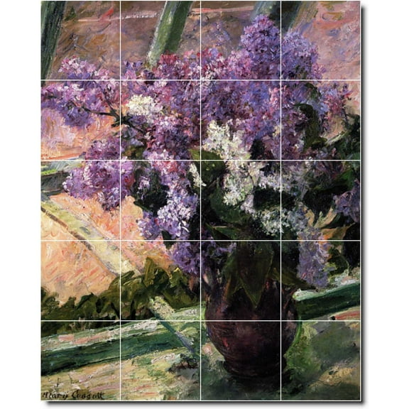 Ceramic Tile Mural-Mary Cassatt Flowers Wall Tile Mural 21. 48" w x 60" h using (20) 12 x 12 ceramic tiles