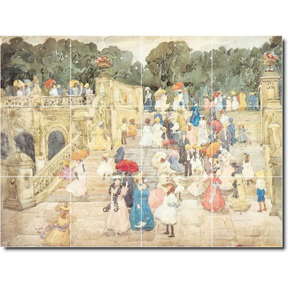 Ceramic Tile Mural-Maurice Prendergast City Custom Tile Mural 12. 17" w x 12.75" h using (12) 4.25 x 4.25 ceramic tiles