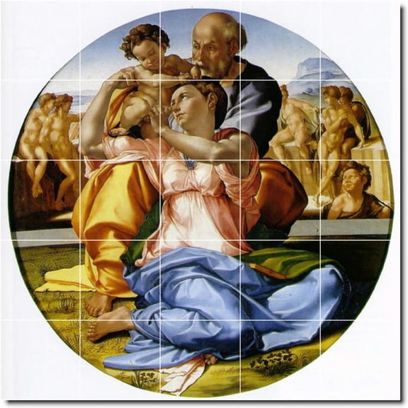 Ceramic Tile Mural-Michelangelo Religious Wall Tile Mural 29. 40" w x 40" h using (25) 8 x 8 ceramic tiles