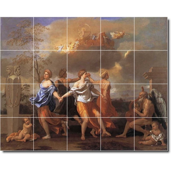 Ceramic Tile Mural-Nicholas Poussin Dancers Painting 19. 21.25" w x 17" h using (20) 4.25 x 4.25 ceramic tiles