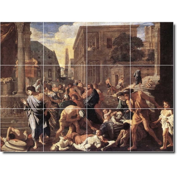 Ceramic Tile Mural-Nicholas Poussin Historical Backsplash Tile Mural 20. 17" w x 12.75" h using (12) 4.25 x 4.25 ceramic tiles
