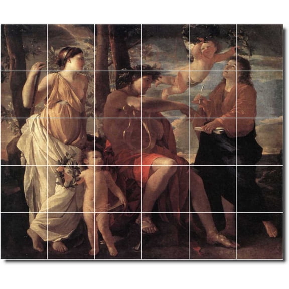 Ceramic Tile Mural-Nicholas Poussin Historical Floor Tile Mural 23. 48" w x 40" h using (30) 8 x 8 ceramic tiles