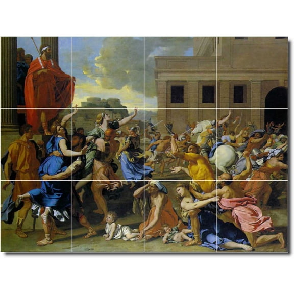Ceramic Tile Mural-Nicholas Poussin Historical Shower Tile Mural 25. 24" w x 18" h using (12) 6 x 6 ceramic tiles