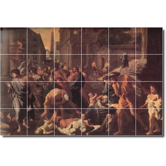 Ceramic Tile Mural-Nicholas Poussin Historical Shower Tile Mural 26. 36" w x 24" h using (24) 6 x 6 ceramic tiles
