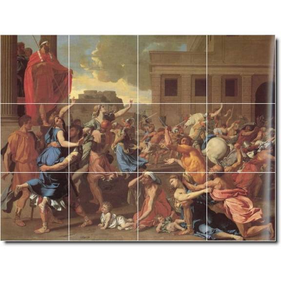 Ceramic Tile Mural-Nicholas Poussin Historical Wall Tile Mural 27. 17" w x 12.75" h using (12) 4.25 x 4.25 ceramic tiles