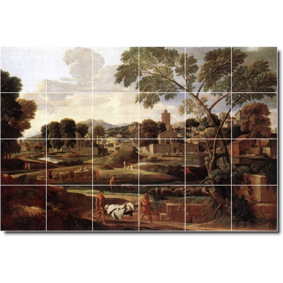 Ceramic Tile Mural-Nicholas Poussin Landscapes Painting 389. 36" w x 24" h using (24) 6 x 6 ceramic tiles