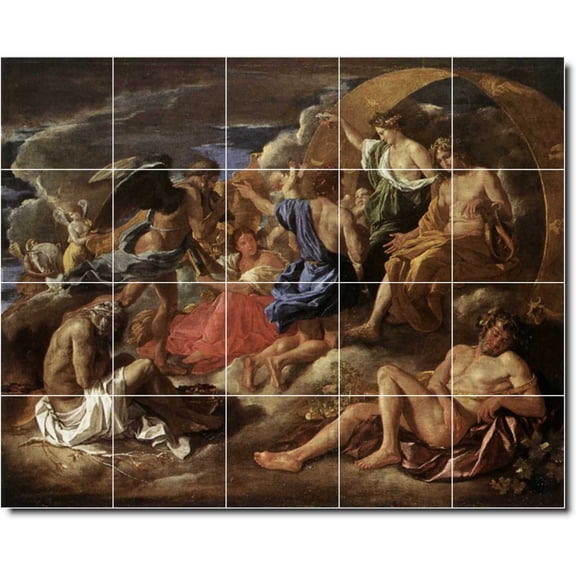 Ceramic Tile Mural-Nicholas Poussin Mythology Backsplash Tile Mural 10. 60" w x 48" h using (20) 12 x 12 ceramic tiles