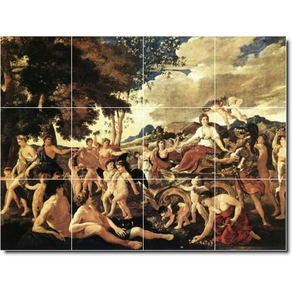 Ceramic Tile Mural-Nicholas Poussin Mythology Backsplash Tile Mural 12. 17" w x 12.75" h using (12) 4.25 x 4.25 ceramic tiles