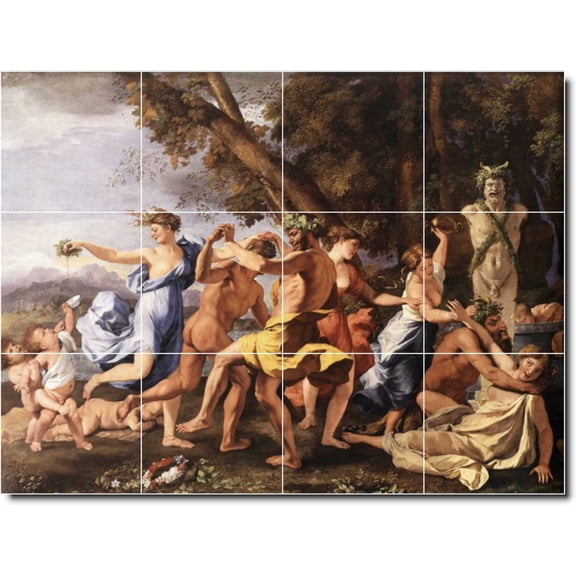 Ceramic Tile Mural-Nicholas Poussin Mythology Backsplash Tile Mural 9. 24" w x 18" h using (12) 6 x 6 ceramic tiles