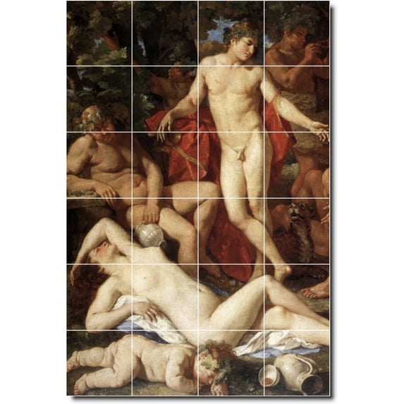 Ceramic Tile Mural-Nicholas Poussin Mythology Bathroom Tile Mural 15. 24" w x 36" h using (24) 6 x 6 ceramic tiles