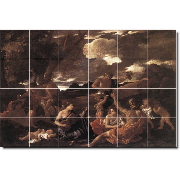 Ceramic Tile Mural-Nicholas Poussin Mythology Custom Tile Mural 22. 48" w x 32" h using (24) 8 x 8 ceramic tiles