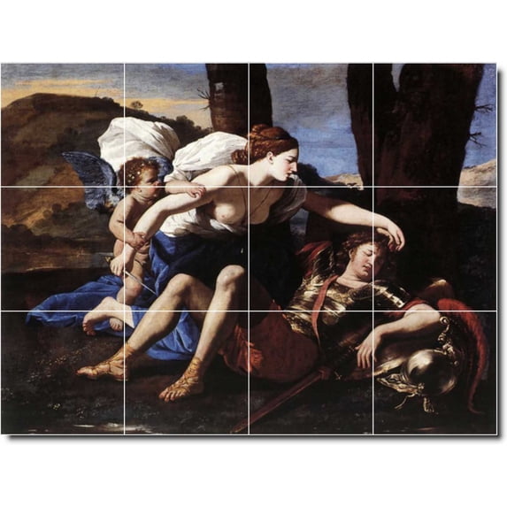 Ceramic Tile Mural-Nicholas Poussin Mythology Floor Tile Mural 26. 32" w x 24" h using (12) 8 x 8 ceramic tiles
