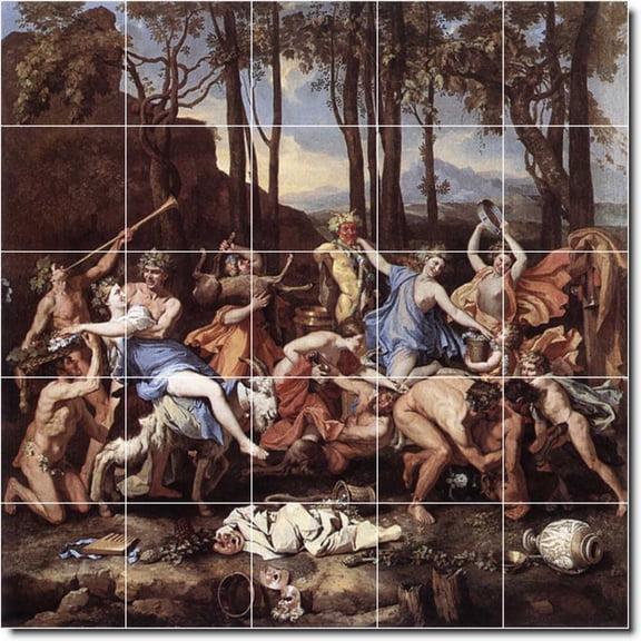 Ceramic Tile Mural-Nicholas Poussin Mythology Floor Tile Mural 27. 21.25" w x 21.25" h using (25) 4.25 x 4.25 ceramic tiles