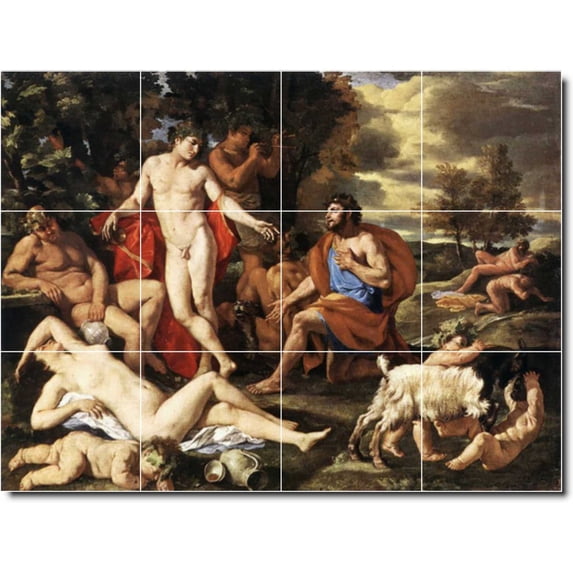 Ceramic Tile Mural-Nicholas Poussin Mythology Kitchen Tile Mural 29. 32" w x 24" h using (12) 8 x 8 ceramic tiles