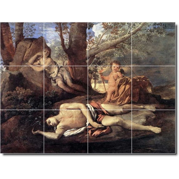 Ceramic Tile Mural-Nicholas Poussin Mythology Painting 141. 32" w x 24" h using (12) 8 x 8 ceramic tiles