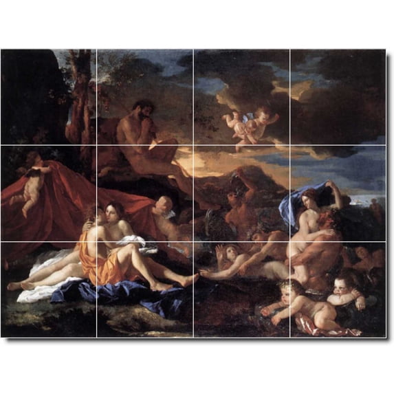 Ceramic Tile Mural-Nicholas Poussin Mythology Wall Tile Mural 4. 24" w x 18" h using (12) 6 x 6 ceramic tiles