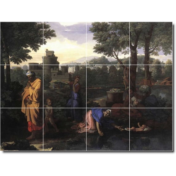 Ceramic Tile Mural-Nicholas Poussin Religious Backsplash Tile Mural 10. 17" w x 12.75" h using (12) 4.25 x 4.25 ceramic tiles