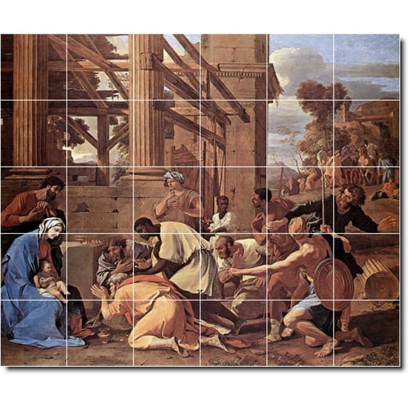 Ceramic Tile Mural-Nicholas Poussin Religious Kitchen Tile Mural 19. 25.5" w x 21.25" h using (30) 4.25 x 4.25 ceramic tiles