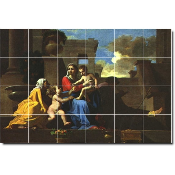 Ceramic Tile Mural-Nicholas Poussin Religious Shower Tile Mural 23. 48" w x 32" h using (24) 8 x 8 ceramic tiles