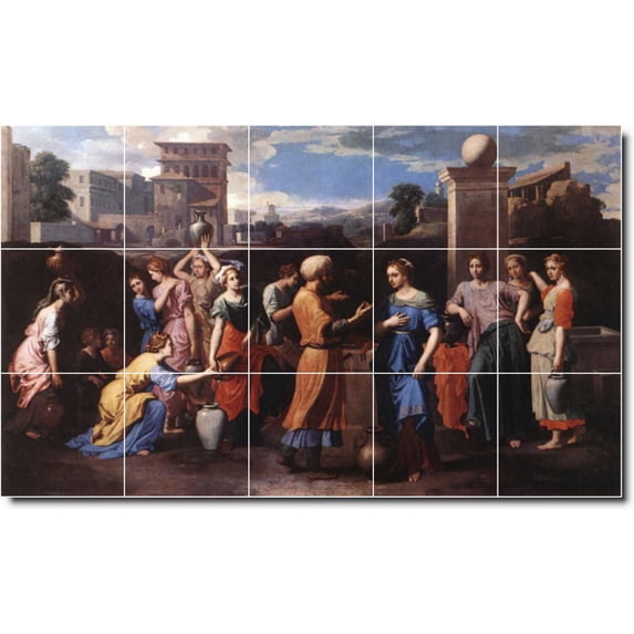 Ceramic Tile Mural-Nicholas Poussin Religious Wall Tile Mural 25. 60" w x 36" h using (15) 12 x 12 ceramic tiles